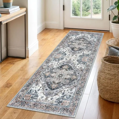 Vista 98 de SIILOOM Alfombra lavable de 2 x 3 pies, alfombra suave color taupe ceniza para entrada, tapete antideslizante para puerta de interior, tapete