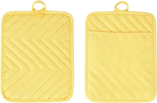 Vista 2 de Anyi Juego de soportes para ollas y guantes de horno de 7 x 9 pulgadas, resistentes al calor, de algodón, con bolsillo para ollas, características