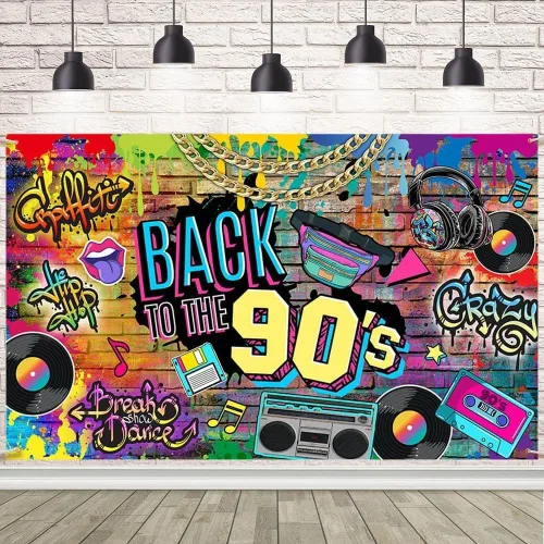 Vista 8 de AIBIIN Telón de fondo de los años 90, telón de fondo de los años 90, pared de ladrillo de graffiti de hip hop, fondo retro de radio, fondo de moda