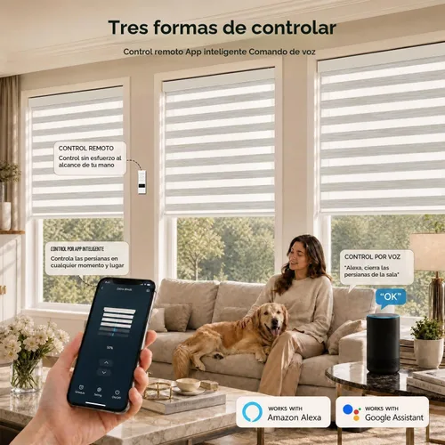 Vista 3 de ACMEART Persianas motorizadas de cebra con control remoto, persianas automáticas de doble capa, persianas eléctricas opacas para oficina del hogar