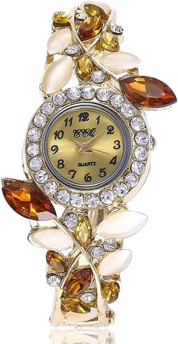 Vista 5 de Weicam Pulsera de lujo para mujer, 5 unidades, diseño de flor de diamante, retro, al por mayor, joyería, 幸运赛车走势图, Movimiento de cuarzo