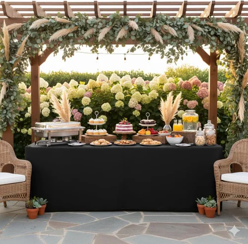 Vista 4 de Mantel rectangular de poliéster ajustable de 4 x 24 pulgadas, color negro, funda de mesa de boda prémium