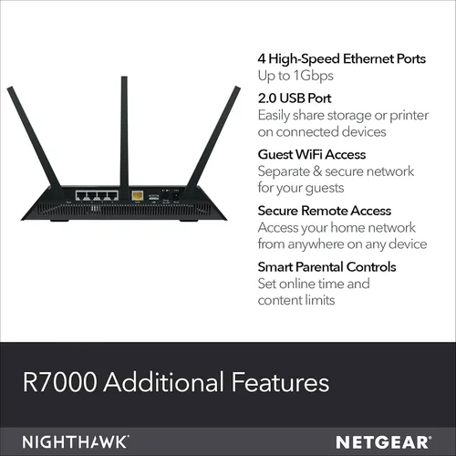 Vista 6 de NETGEAR Nighthawk Router Wi-Fi inteligente (R7000-100NAS) - Velocidad inalámbrica AC1900 (hasta 1900 Mbps) Cobertura de hasta 1800 pies cuadrados