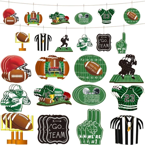 Vista 9 de Yulejo 24 adornos colgantes de madera de fútbol para árbol de Navidad, adorno de madera recortado de fútbol, decoración de manualidades, recuerdos