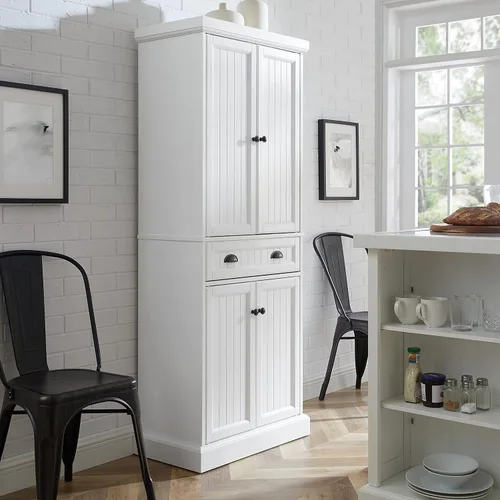Vista 2 de Crosley Furniture Shoreline Coastal - Armario de almacenamiento para despensa con estantes, cocina, comedor o lavandería, color blanco