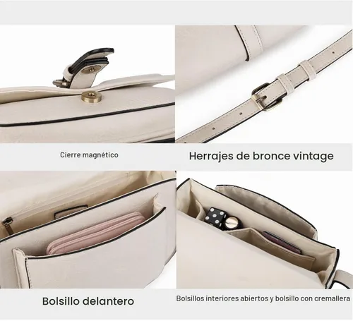 Vista 5 de Bolsa cruzada de cuero vegano para mujer, pequeña, para colgarla en el hombro, monedero, estilo bohemio Beige