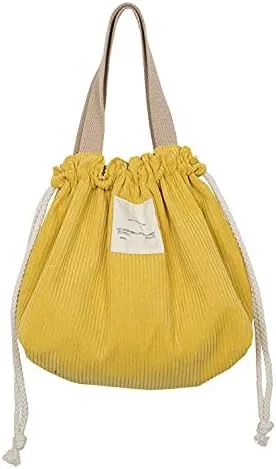 Vista 8 de Lonchera de pana para mujer, lonchera estética, con cordón, bonita bolsa de mano, suministros pastel (cordón azul)