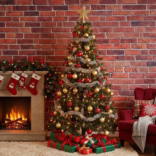 Vista 5 de VitalCozy Fondo de pared de ladrillo de Navidad de 4 x 30 pies, decoración de chimenea de ladrillo sintético, fondo de fotografía para baby shower