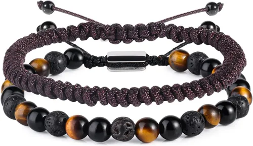 Vista 24 de Pulseras de cuentas negras para hombres y niños: 0.236 in de obsidiana ónix cuentas de lava para hombre conjunto de pulseras para hombre - Genial