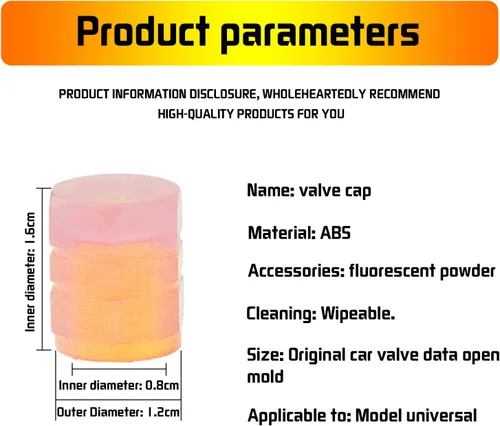 Vista 4 de Tapones de vástago de válvula incandescente, tapones universales fluorescentes para válvulas de neumáticos de automóvil, cubiertas de vástago