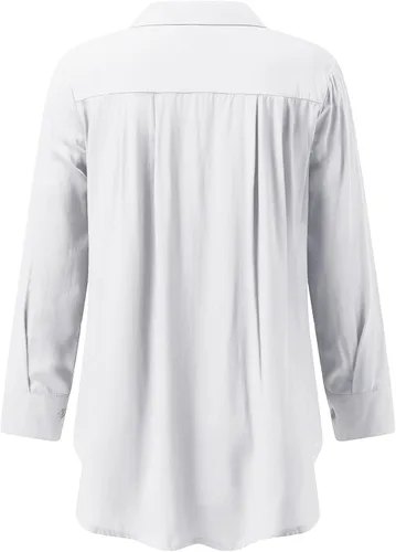 Vista 2 de Camisas de encaje con botones para mujer, de manga larga, con cuello de solapa, para otoño, elegante, holgada, estilo túnica