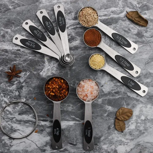 Vista 6 de Juego de 9 cucharas medidoras magnéticas de acero inoxidable Cucharas de anidación resistentes cucharadas para medir ingredientes secos y líquidos