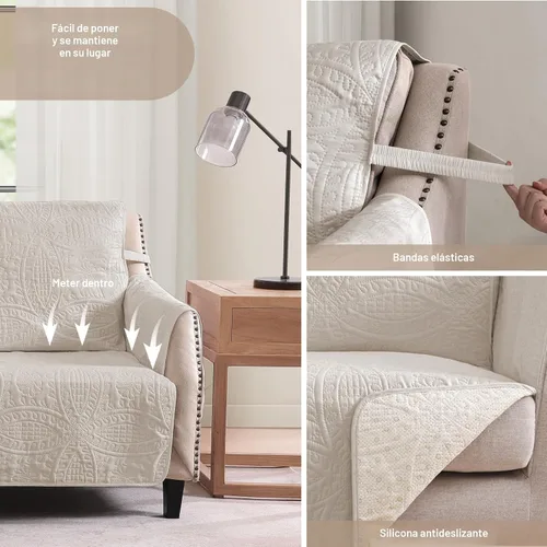Vista 3 de Fundas acolchadas beige para sillas reclinables, impermeables, fundas para sillas reclinables para niños perezosos, fundas reclinables que admiten