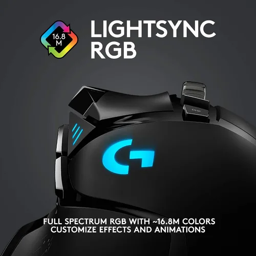Vista 8 de Logitech G Mouse inalámbrico para juegos 502 Lightspeed con sensor HERO 16K, compatible con PowerPlay, pesas sintonizables y RGB Lightsync - Negro