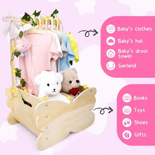 Vista 6 de Cesta de baby shower, armario de madera para baby shower con asa, armario de bebé de gran capacidad, cesta de regalo personalizada para bebés