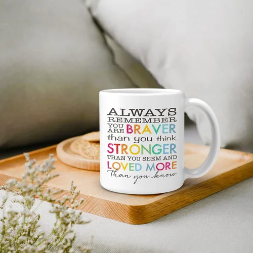 Vista 2 de OGILRE Taza de cerámica con texto en inglés "Always Remember You Are Braver Than You Believe" ("Always Remember You Are Braver Than You Believe")