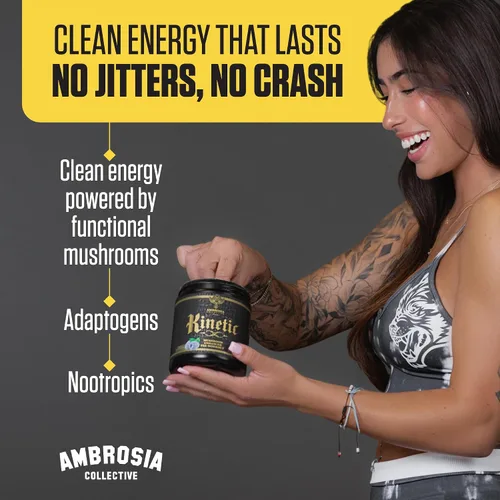 Vista 6 de Ambrosia Kinetic - Polvo orgánico para preentrenamiento Preentrenamiento natural mejorado con hongos Superalimento en polvo nootrópico