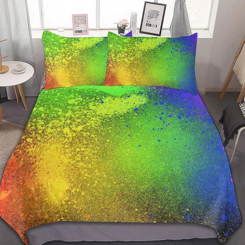 Vista 45 de Juego de 3 piezas de edredón neón que brilla en la oscuridad, funda de almohada de microfibra con cremallera para cama matrimonial, Queen