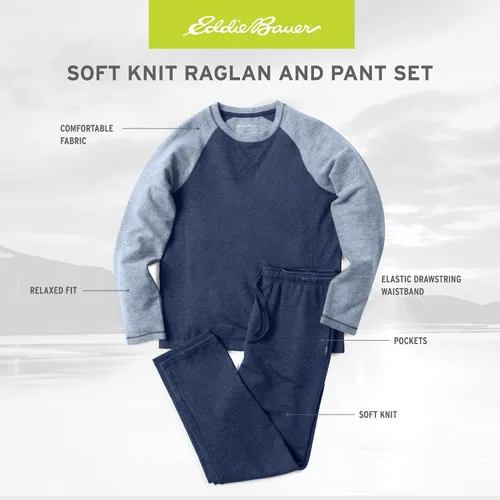 Vista 2 de Eddie Bauer Conjunto de pijama para hombre cómodo conjunto de camisa raglán y pantalones