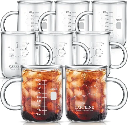 Vista 9 de Hsei 1 paquete de 16 oz taza de taza de cafeína molécula de cafeína con asa vaso graduado taza de café taza de café de vidrio borosilicato taza