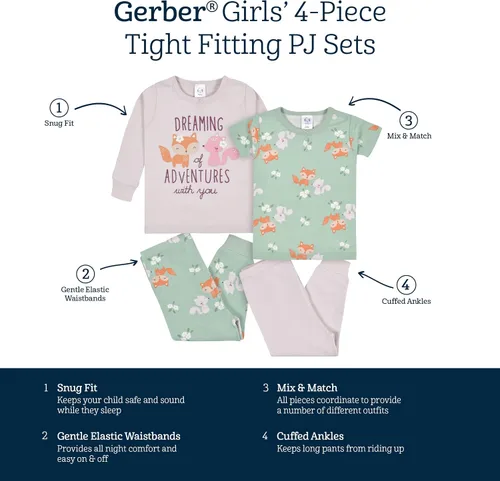 Vista 6 de Gerber Conjunto de pijama de 4 piezas para bebé niño