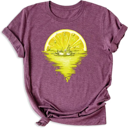 Vista 5 de Camiseta de verano con frutas de limón y puesta de sol, divertido diseño tropical retro, camiseta unisex de manga corta, camisa de hola verano