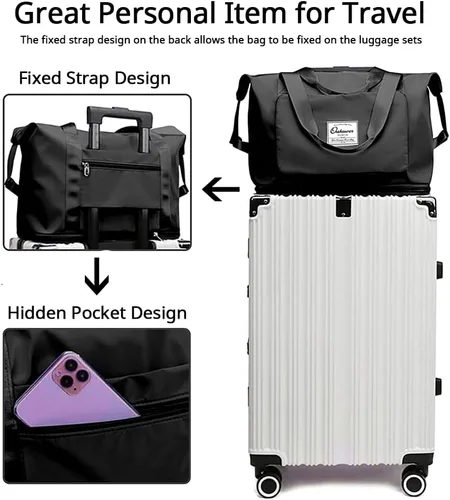 Vista 3 de Bolsa de viaje plegable de gran capacidad, portátil, expandible, bolsa de transporte en seco y húmedo, bolsas de lona deportivas