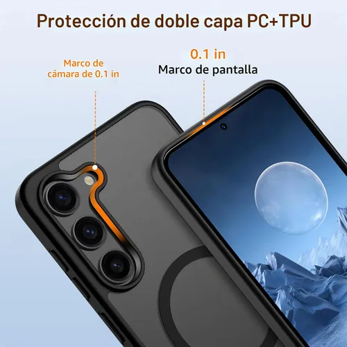 Vista 4 de Gritup Funda para Samsung Galaxy S23 con 2 protectores de pantalla (compatible con MagSafe) (protección de grado militar), delgada, translúcida Negro