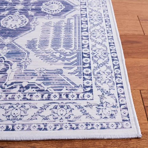 Vista 4 de SAFAVIEH Tucson Collection - Alfombra lavable de 2 pies 6 pulgadas x 8 pies, gris y azul marino, antideslizante, ideal para zonas de alto tráfico