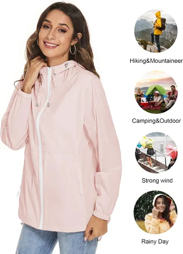 Vista 5 de TCOT Chaquetas de lluvia para mujer, impermeables, rompevientos, ligeras y portátiles