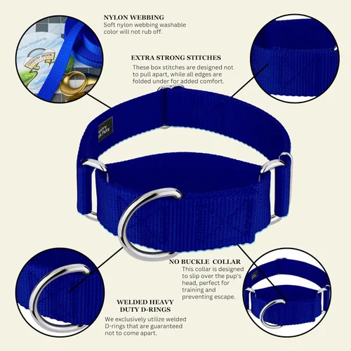 Vista 7 de Country Brook Design - Collar ancho para perro, ajustable para razas grandes - Collar de perro de nailon sólido Martingala