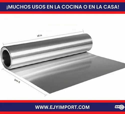 Vista 2 de Papel de aluminio resistente de 18 pulgadas x 500 pies, grado comercial para la industria de servicios de alimentos, papel aluminio plateado