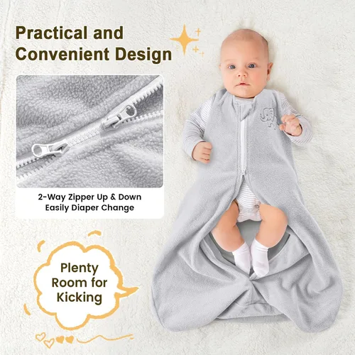 Vista 6 de PHF Saco de dormir cálido de microforro polar para bebé de 0 a 6 meses, manta suave para bebé, sacos de dormir con cremallera de 2 vías, paquete