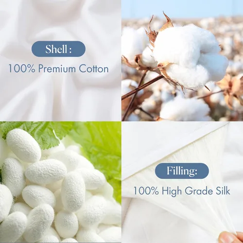 Vista 3 de Mommesilk Edredón de seda, relleno de seda 100% pura y funda de algodón real, suave y transpirable, peso de relleno neto de 3.3 lbs, tamaño Queen