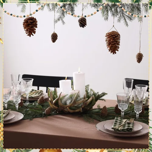 Vista 7 de WILLBOND Guirnalda de cuentas de madera de Navidad de 16 pies para árbol de Navidad, decoración de vacaciones (verde salvia)