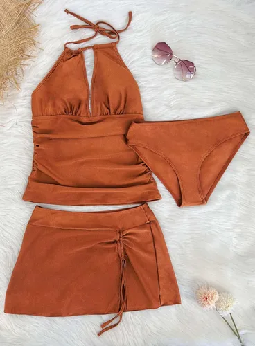 Vista 8 de SuperPrity Women 3 Piece Tankini Swimsuits Halter Tummy Control Bathing Suits with Bikini Bottom Skirt(Available in Plus)