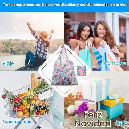 Vista 6 de ATAMET Paquete de 9 bolsas de comestibles reutilizables, bolsas de compras plegables, bolsas de nailon resistentes, bolsas de tela Ripstop Elegante
