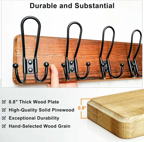 Vista 3 de Dseap Perchero para Abrigos Montado en Pared - Perchero Resistente de Estilo Granja Rural con 5 Ganchos de Alambre para Ropa, Sombrero, Chaqueta