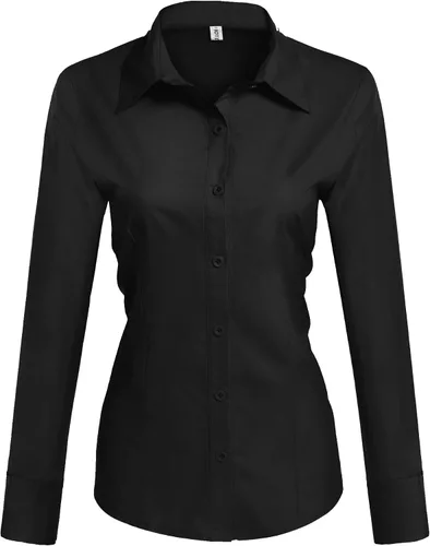Vista 7 de HOTOUCH Camisa básica de algodón con botones para mujer de corte ajustado, camisas de vestir