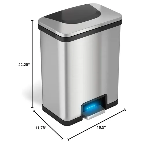 Vista 2 de iTouchless AutoStep - Cubo de basura con sensor de pasos con sistema de filtro de olor, 13 galones, cubo de basura de cocina, acero inoxidable