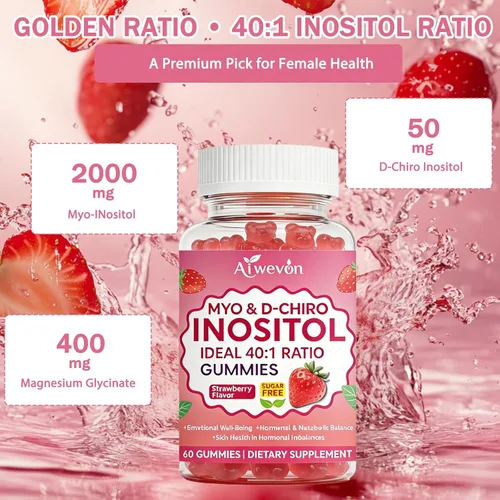 Vista 3 de Gomitas de mio-inositol y D-Chiro inositol proporción 40:1 - Suplemento de equilibrio hormonal para mujeres - Apoyo ovárico y fertilidad