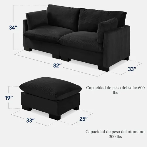 Vista 2 de Best Choice Products Sofá biplaza moderno para sala de estar, sillón reclinable de pana, funda extraíble, cojines de resorte, marco de madera