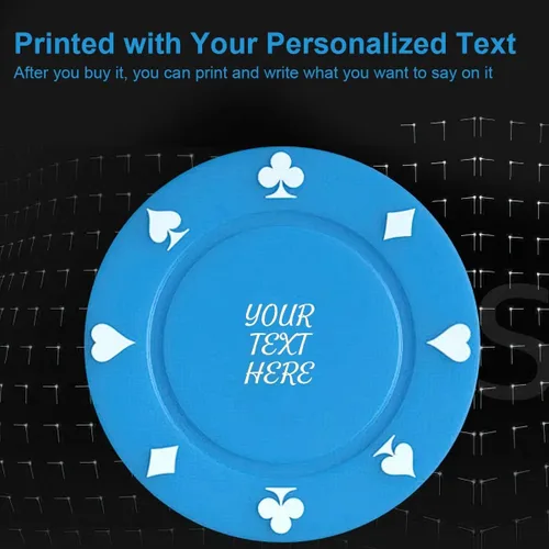 Vista 6 de 100 fichas de póquer de plástico sin denominaciones, impresión DIY con tu texto personalizado, fichas de juego de cartas de póquer a granel