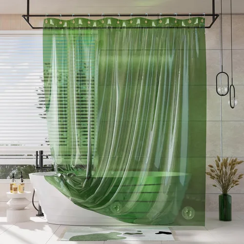 Vista 22 de AmazerBath Forro de cortina de ducha, 100% EVA, suave ámbar transparente, resistente, cortina de ducha y forro 2 en 1, 72 x 72 pulgadas, forro