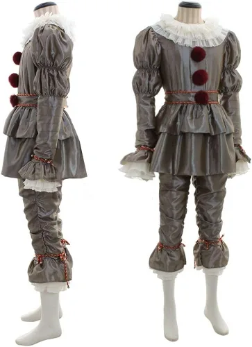 Vista 2 de Disfraz unisex de Halloween para adultos, disfraz de carnaval, mujer, uniforme de payaso de 8 piezas