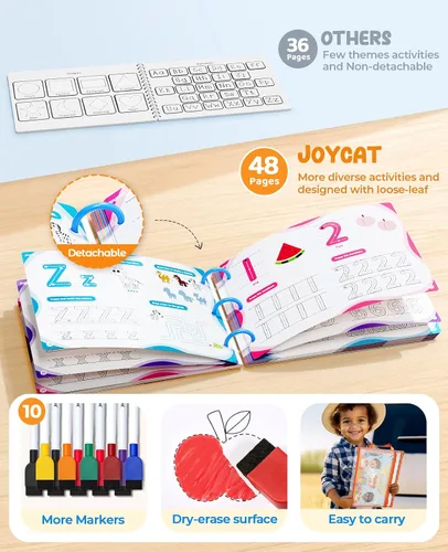 Vista 3 de JoyCat Actividades de Aprendizaje Preescolar 48 Páginas Reutilizables, Práctica de Escritura a Mano para Niños Pequeños, Libros de Trabajo