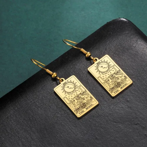 Vista 6 de TEAMER Tarot Cards - Aretes colgantes de acero inoxidable con amuleto vintage, joyería Wiccan para mujeres y niñas, Acero inoxidable, desconocido