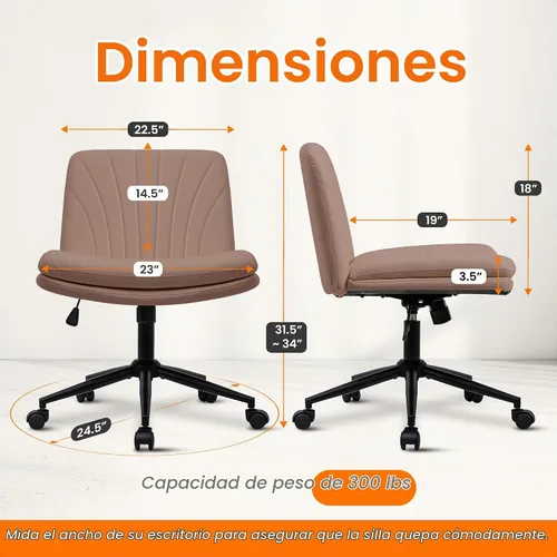 Vista 2 de NEO CHAIR Silla cruzada con ruedas, escritorio de oficina con patas marrón (Brown PU)