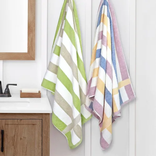 Vista 3 de Jacquotha Paquete de 2 toallas de ducha a rayas, toallas de baño superabsorbentes de secado rápido para uso diario, juego de toallas de baño grandes