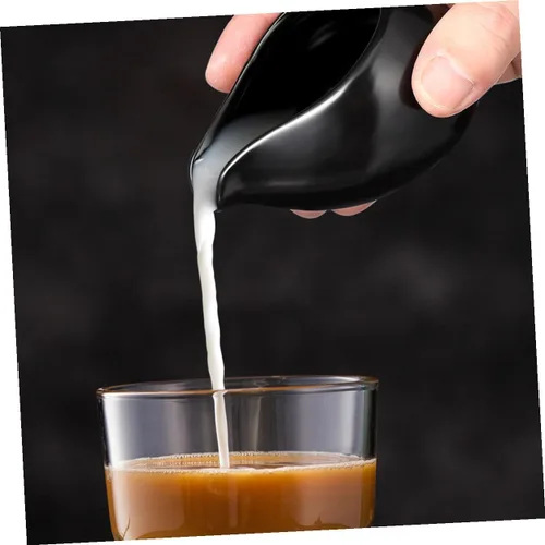 Vista 6 de Yardwe Jarra de leche de boca redonda de cerámica de 3.7 pulgadas con boquilla para crema de café y jarabe de mesa, ideal para uso doméstico y café